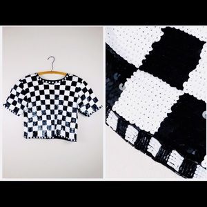 Vintage Black & White Sequined Crop Top
